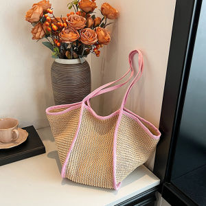 Fashion Crochet Bags for Women Summer Beach Tote Bag Raffia Aesthetic Totes Straw Handbag Bohemian Boho Woven Knit Shoulder Bag