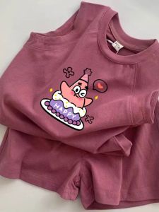 Cotton Childrens Outfit Summer Sporty Sleeveless Two-Piece Set Baby Shorts Cartoon Print Boys Girls Kids Vest And Pants Set