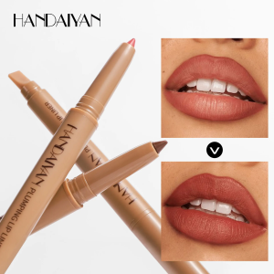 HANDAIYAN Double-HEAD Waterproof Lip Liner ปากกาแฟสีน้ําตาล Outlines Lip Shape Full Lip Contour พร้อมแปรงซิลิโคน