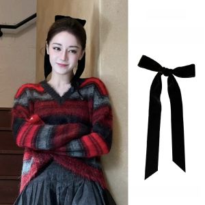 Dilireba Same Style Black Ribbon Bows Barrettes Ballet Girly Style Fall and Winter Ribbon Tied Hair Hair Accessories Headdress