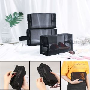 LINSBAYWU ผู้หญิง ถุงแป้ง พื้นที่จัดเก็บ กระเป๋าเครื่องสำอาง ผู้จัดงานท่องเที่ยว แพ็คเกจตาข่าย กระเป๋าแต่งหน้า