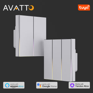 AVATTO Tuya Zigbee/WiFi Smart Light Switch With Neutral Wire，Button Rebound Switch With Ambient Light Support Alexa Google Home
