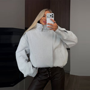 Fashion Women Jacket Stand Collar Pockets Long Sleeve Asymmastrical Buttons Female Coat Chic High Street Office Clothes Commute