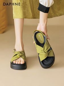 Daphne Womens Thick Heel Sandals Summer Green Versatile Comfortable Beach Roman Slippers Cross Band Casual Style PU Lined