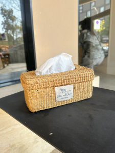 Retro Handmade Straw Woven Tissue Box Living Room Coffee Table Drawstring Paper Towel Box Desktop Storage Napkin Box
