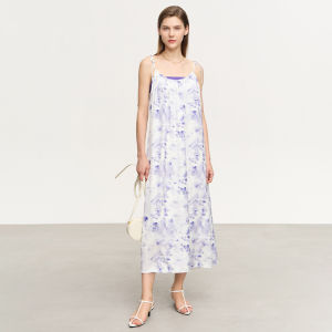 AMII | Summer New French Resort Style Camisole Abstract Print Long Dress