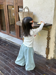 Girls Autumn Winter Wool Blend Long Sleeve T-Shirt Wide Leg Pants Ensemble Baby Kids Clothing Set FADOBABY Polyester Cotton