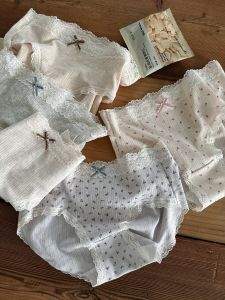 Pure Cotton mid Waist Briefs Floral Print Underwear Youth Girls Triangle Panties Comfortable Breathable Antibacterial Inner Crotch