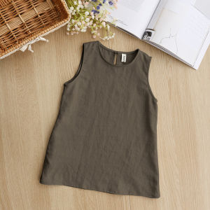 Summer Cotton Linen Girls Dress Trendy Cute Baby Girls Bassinets Vest Skirt Forest System Sleeveless Straight Tube Skirt