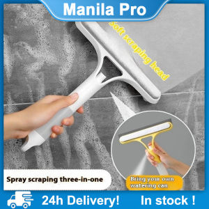 3 in 1 Multifunctional Water Spray Window Scraper Brush Silicone Squeegee Cleaning Tools Hangable Window Cleaning Brush with Sprayer Mirror Glass Household Clean Tools T-shaped Wiper Water