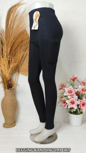 Legging Kantong Wanita Bahan Rajut Stretch Fit to XXL / Celana Legging Panjang Saku Wanita Olahraga