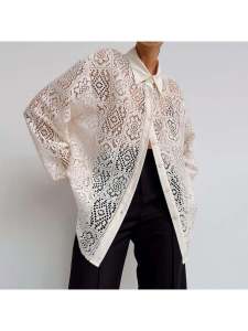 เสื้อเชิ้ตผู้หญิงทรงหลวมสไตล์ลำลอง ทรงหลวม แขนยาว คอโปโล ผ้าฝ้าย 100% แฟชั่นฤดูใบไม้ผลิ 2024