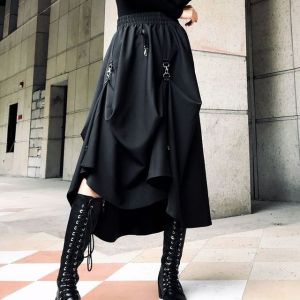 Dark Japanese Long Skirt with Buckle Dark Japanese Style Lock Long Skirt