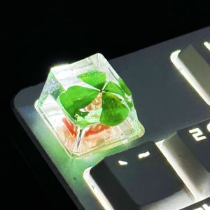 ส่วนบุคคลเรซิ่น DIY Key caps โปร่งแสง Four-leaf Clover เรซิ่น Cross Axis คีย์บอร์ด Keycap Universal อุปกรณ์เสริม