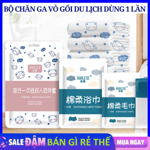 Bộ Chăn Ga Gối Drap Trải Giường Bằng Vải Không Dệt Mềm Mại Kháng Khuẩn Mang Du Lịch Dùng 1 Lần - Áo Bọc Chăn Ga Gối Khách Sạn Dùng Một Lần Tiện Lợi