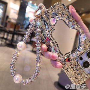 Handmade Pearl Short Phone Strap Luxury Fashion Versatile Beaded Water Diamond Mobile Phone Chain Lightweight Wristlet