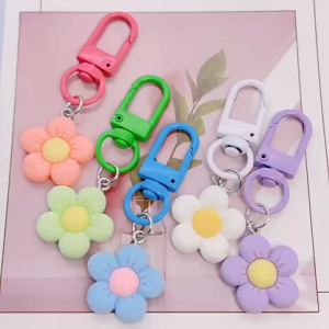 10pcs Flower Keychain Split Rings Colorful Keyfob Charm For Backpack Keyring Decoration