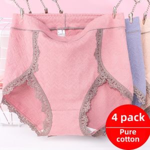 Pure Cotton High Waist Large Size Womens Underwear Breathable Comfortable Triangle Shorts Mom Style Panties Home Clothes