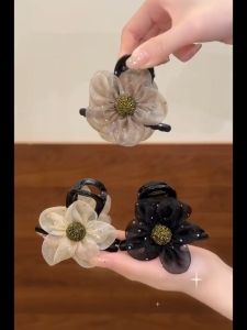 LL Fashionable Mesh Zircon Flower Braided Hair with High Ponytail and Fixed Hair Clip J040