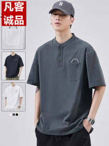 Vancl 2025 New Henry Collar Casual Short Sleeve T-Shirt Mens Trendy Brand Summer Thin Top Youth Popular Loose Fit Cotton 100%