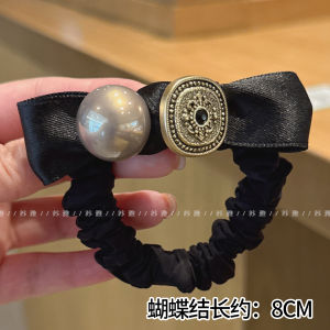 Elegant Pearl Hair Tie for Women Retro Butterfly Knot Hairband High Elasticity Suitable for All Hair Types Travel Party Daily Use