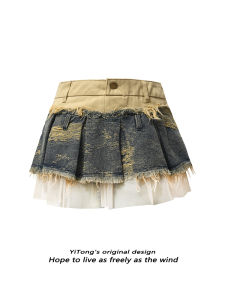 Váy Ngắn Denim Lưới Phong Cách Mỹ Thiết Kế Nặng Cho Nữ Mùa Xuân Váy Ngắn Bó Sát Gợi Cảm Lưới Váy Ngắn Denim Lưới Váy Ngắn