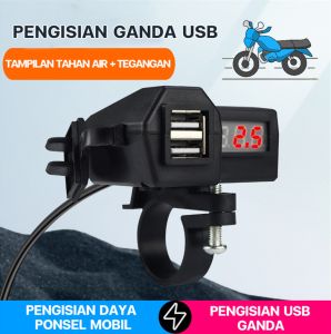 ZCAUTO Pengisi Daya USB Ganda Universal + Voltmeter Motor Pengisi Daya Voltmeter Digital Motor Cas HP Motor 2 USB 3.1A 10-24V