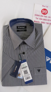 [Việt Tiến Sale] Sơ Mi Ngắn Tay - Regular (Suông) - Vạt Bầu-  Kẻ ô nhỏ đen trắng - size 38 (lẻ size)
