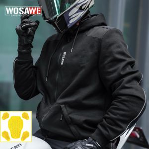 WOSAWE Motorcycle Armored Hoodie Motorcycle Warm Jacket Riding Casual Motorcycle Riding Clothes With CE Protective Gear