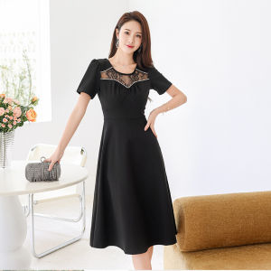 Summer Elegant Black Dress Waist-Cinching Vintage Hepburn Style Casual French Design for plus Size Women up to 200 Pounds Evening Gown