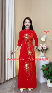 Áo Dài Lụa Mỹ Cao Cấp Họa Tiết Thêu Ruy Băng Nổi + Vẽ Kim Tuyến Thủ Công Tỉ Mỉ - Mã C17