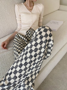 High Waist Wide Leg Sports Pants Womens Spring Autumn Loose Woolen Straight Knitted Casual Trousers Trendy Commute Style