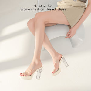 รองเท้าแตะส้นสูงพื้นนิ่มแบบใสสำหรับผู้หญิง ฤดูร้อนปี 2025 รองเท้าแตะส้นหนาแบบสวมสบายสำหรับกลางแจ้ง สไตล์เรียบง่าย ระบายอากาศได้ดี