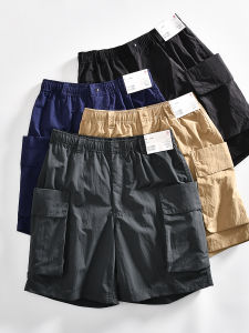 Quick Dry Casual Mens Shorts Summer Loose Straight Leg Five-Quarter Length Trendy Cotton Blend Fabric Elastic Waist