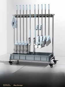 Stainless Steel Floor-Mounted Storage Rack Mop Holder Hotel School Cleaning Tool Organizer Durable Household Storage Shelf