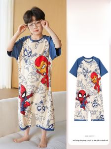 MiiOW | Áo ngủ cotton nguyên chất cho bé trai mùa hè mỏng thoáng khí dễ thương in họa tiết hoạt hình quần áo mặc nhà trẻ em MiiOW Cat Man