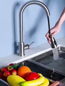Kitchen Water Faucet Sink Pull Out with Sprayer Sinks Universal Flexible Single Cold Water Tap Rotating 360° Faucet Degrees Stainless With Hose