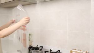 ABS Kitchen Anti-Oil Waterproof Transparent Sticker Self-Adhesive Pelekat Dinding Bercorak Berbentuk Segi Empat Kalis Air