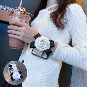 Cute Cartoon Camellia Wristband Phone Case for Huawei Pocket2 Foldable Screen Mobile Phone Case Handmade Acrylic Protective Cover