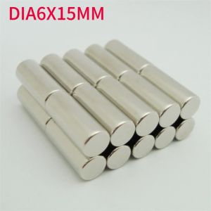 202450PCS Powerful Neodymium Magnetic Rod Strong Permanent Magnets N50 Cylinder Small Magnetics Bar Dia6x15mm Magnetic Material 6*15