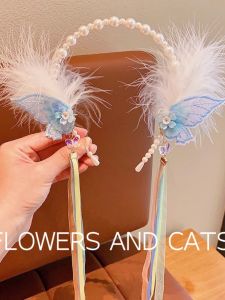 กิ๊บติดผมขนนกสไตล์นางฟ้าสำหรับเด็ก ตกแต่งผมด้วยลูกปัด ตกแต่งผมด้วยลูกปัด ทรงผมด้านข้าง ชุดการแสดง ชุดฮันฟู ชุดโบราณ