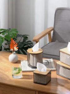 Nordic Minimalist Transparent Bamboo Tissue Box Holder | Bedroom Kitchen Bathroom Organizer