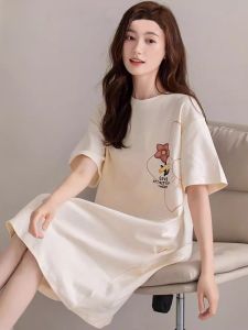 miiow | Pure Cotton Summer Sleepwear Womens Loose Short Sleeve Lightweight Maternity Nightgown Casual Comfortable Home Clothes