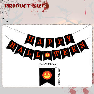 Happy Halloween Banner Garland Black Pennant with Orange Letter & Jack-O-Lantern Print for Halloween Party Decor