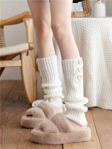 White Knitted Snow Boot Socks Womens Autumn Winter Warm Thickened Mid-Calf Pure Color Sweet Style Y2K Spicy Girl JK Lolita Leggings