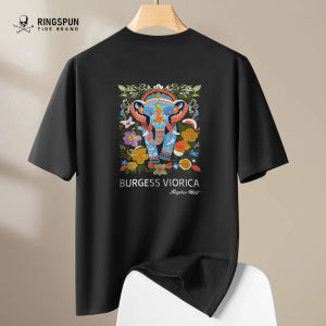 เสื้อยืดแขนสั้นผ้าฝ้ายแท้ปักลายศพ RINGSPUN สำหรับผู้ชาย ทรงหลวม ระบายอากาศได้ดี ฤดูร้อน 2024 เสื้อยืดคอกลม