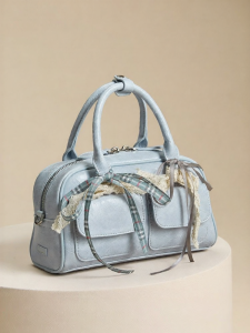 Josiny | Sweet Lace Blue Korean Style Bowling Boston Bag