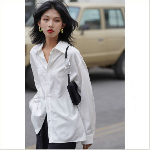 เสื้อเชิ้ตผู้หญิงแขนยาวฤดูใบไม้ผลิและฤดูใบไม้ร่วง สไตล์วิทยาลัย สไตล์ฝรั่งเศส ดีไซน์เรียบง่าย สไตล์ฮ่องกง สง่างาม สีขาว เสื้อเชิ้ตคอโปโล