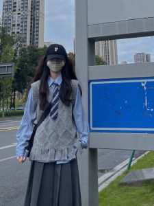 Preppy Style Suit Womens Spring & Fall Korean Style Quilted Knitted Vest Bandage Dress Stripes Shirt Skirt Three-Piece Set