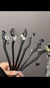 F4 Jepit Rambut Sanggul Tusuk Konde Kayu Hitam Hanfu Style Vintage Black Wooden Tassel Hair Pin TKJK